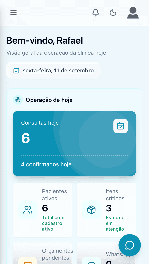 Dashboard do TeraOdonto no celular